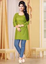 Rayon Green Office Wear Plain Readymade Kurti